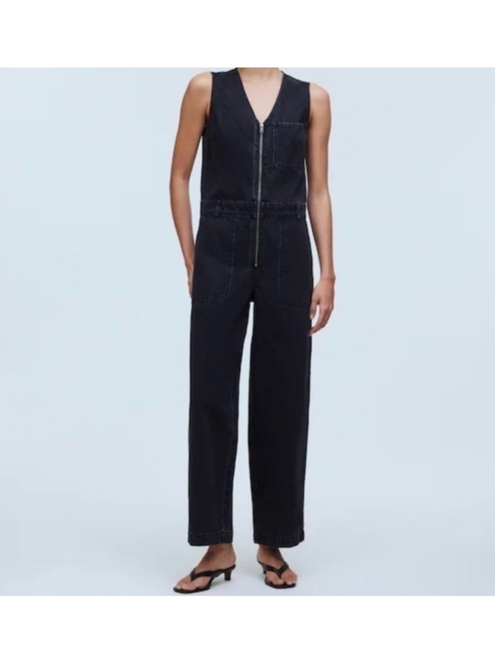 Madewell Denim Zip-Front Sleeveless Jumpsuit in Tarrybrook Wash